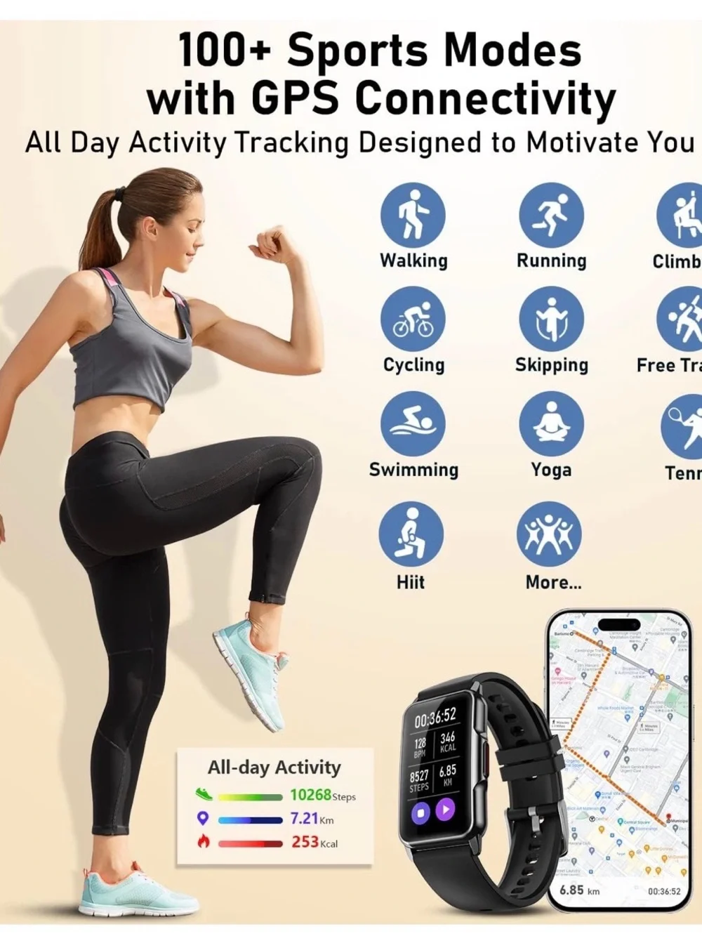 Smartwatch Fitness Tracker,Health Monitoring,115 Sports Modes,Waterproof,Black